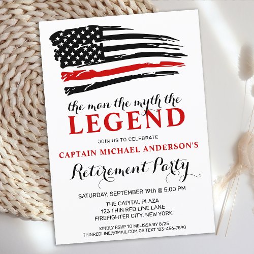 The Legend Firefighter Thin Red Line Retirement  Invitation