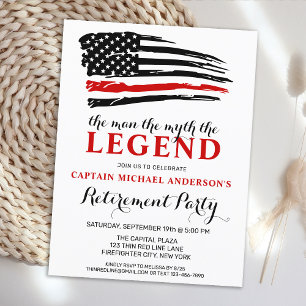 The Legend Firefighter Thin Red Line Retirement Invitation Postcard