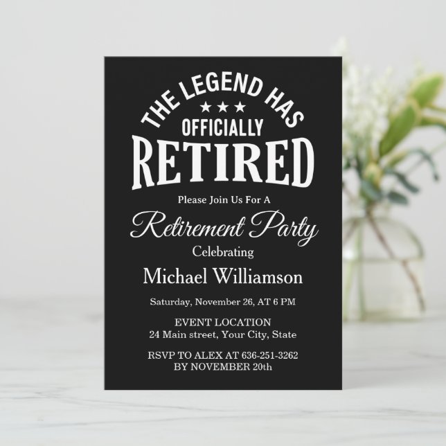 The Legend has officially retired Retirement party Invitation (Standing Front)