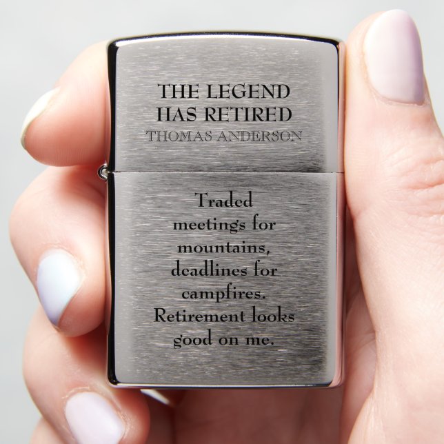 The Legend Has Retired Custom Retirement Gift Zippo Lighter (In Hand)