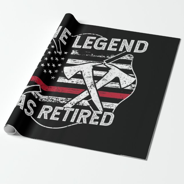 The Legend Has Retired Firefighter Retirement Wrapping Paper (Unrolled)