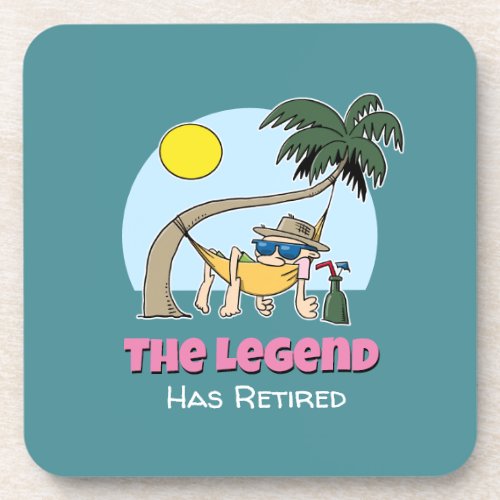 The Legend Has Retired Funny Chill Hammock Cartoon Beverage Coaster