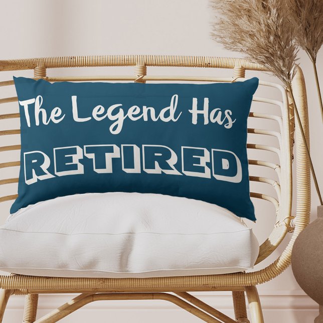 The Legend Has Retired Ocean Blue and White Lumbar Pillow (Creator Uploaded)