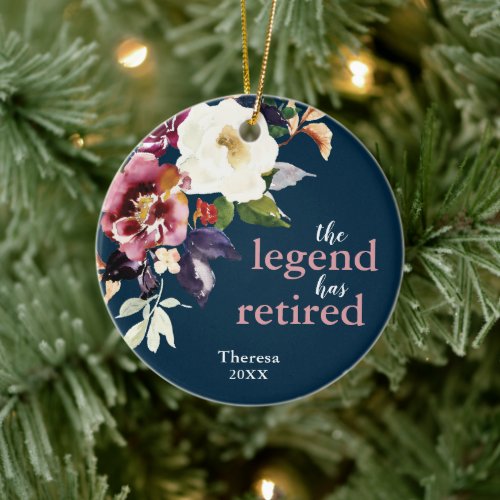 The Legend Has Retired Personalized Elegant Floral Ceramic Ornament