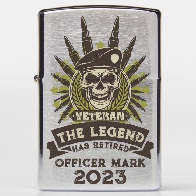 The Legend Has Retired Personalized Veteran Army Zippo Lighter (Front)