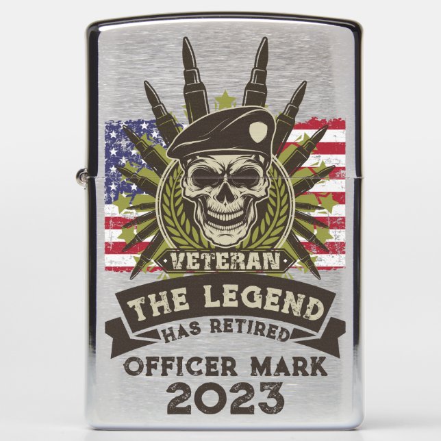The Legend Has Retired Personalized Veteran Zippo Lighter (Front)