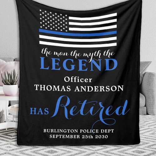 The Legend Police Thin Blue Line Retirement  Fleece Blanket