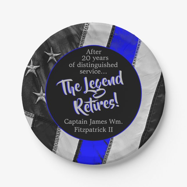 The Legend Retires Police Retirement Party Paper Plates (Front)