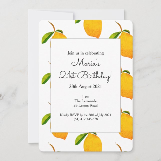 The Lemon 21st Birthday Party Invitation (Front)