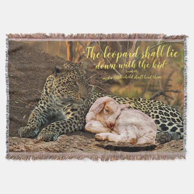 The leopard shall lie down with the kid-Isaiah 11 Throw Blanket (Front)