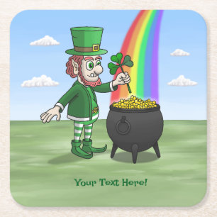The Leprechaun standing at the end of the rainbow Square Paper Coaster