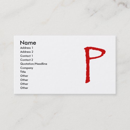 The letter P in red Papyrus font Business Card Templates
