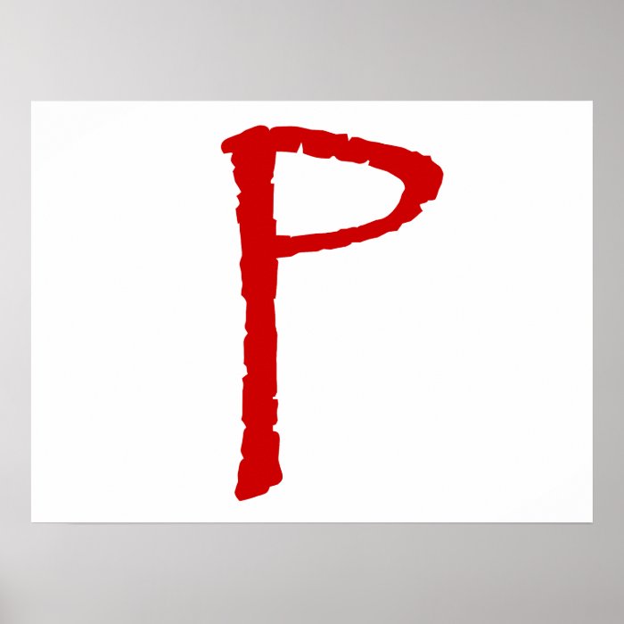 The letter P in red Papyrus font Posters