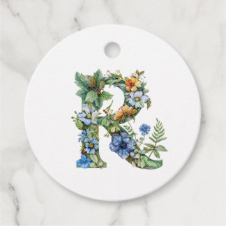 The letter R written with delicate flowers Favor Tags
