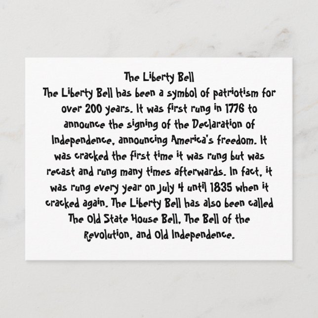 The Liberty Bell Announcement Postcard (Front)