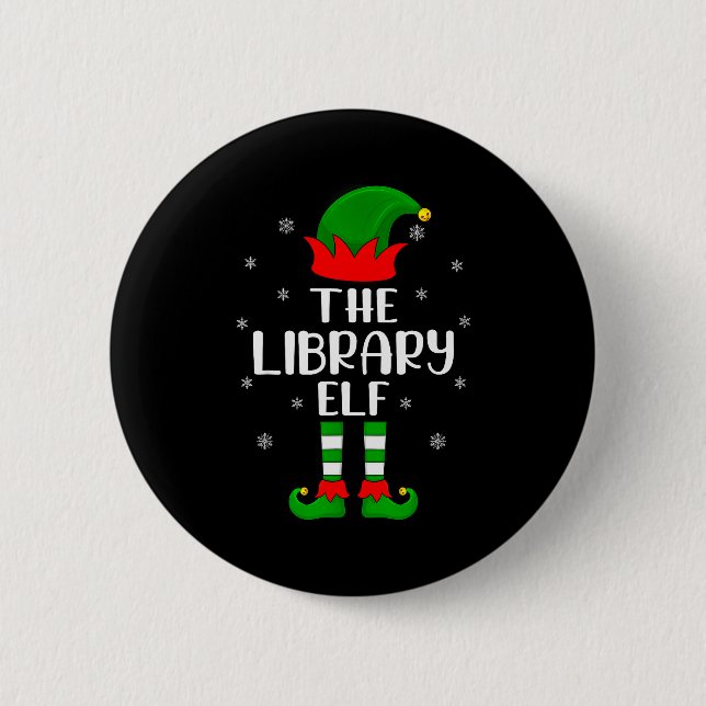 The Library Elf Christmas Party Matching Family Xm Button (Front)