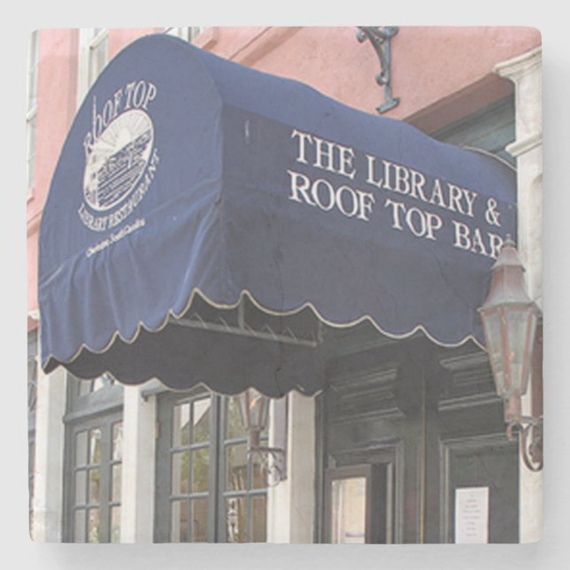 The Library Roof Top Bar, Charleston SC. Stone Coaster (Front)