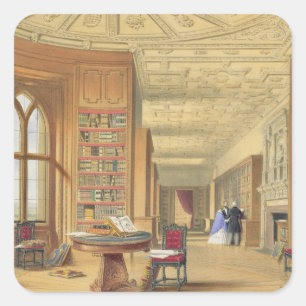 The Library, Windsor Castle, 1838 (colour litho) Square Sticker