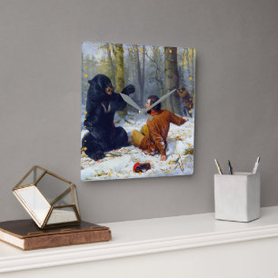 The Life of a Hunter  A Tight Fix Arthur Tait 1856 Square Wall Clock