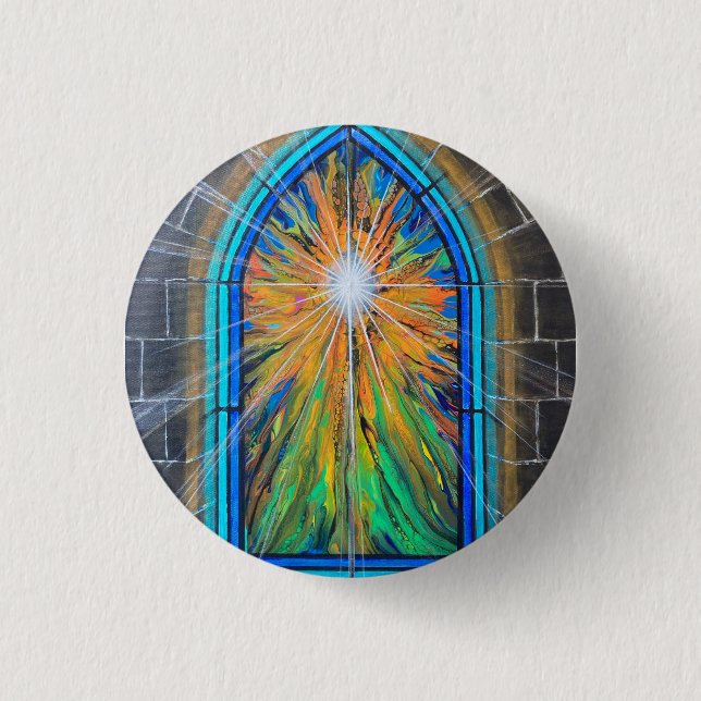 The Light 3 Church Stained Glass Window    Button (Front)