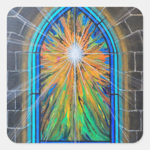 The Light 3 Church Stained Glass Window Square Sticker
