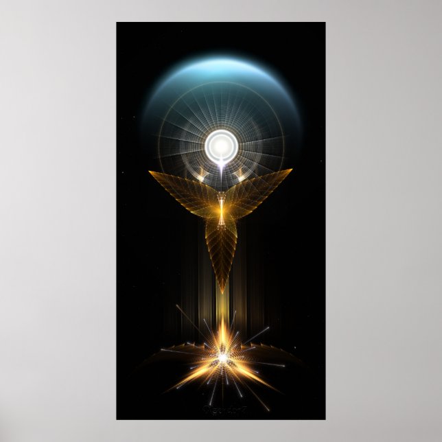 The Light Of Hope On Golden Wings Fractal Art Poster (Front)