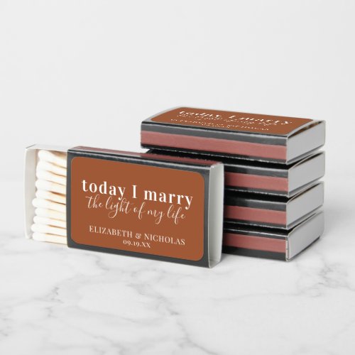 The Light of my Life  Terracotta Wedding Favor Matchboxes