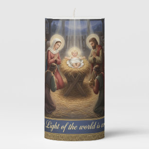 The Light of the world is Come - Christ Christmas Pillar Candle