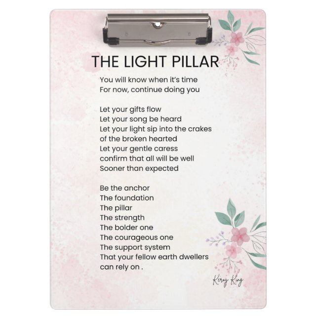 The Light Pillar - Awakening Poem Poetry  Clipboard (Front)