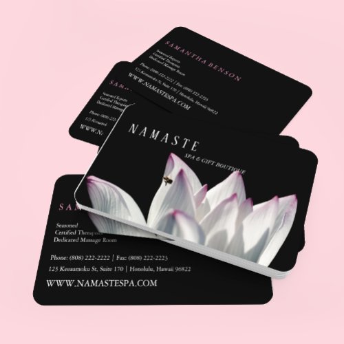 The Light  Pinkish White Lotus Flower on Black  Business Card