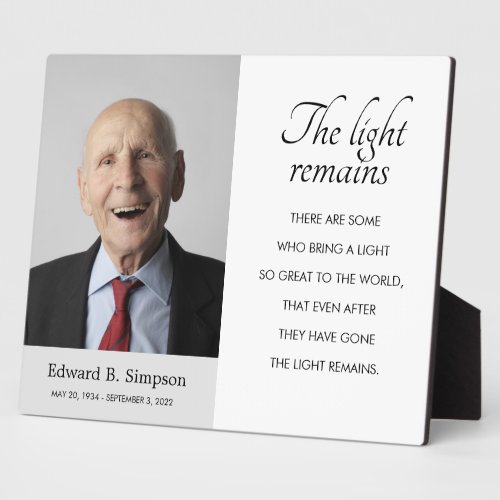 The Light Remains Funeral Memorial Poem With Photo Plaque