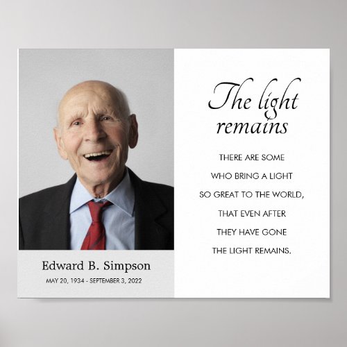 The Light Remains Funeral Memorial Poem With Photo Poster