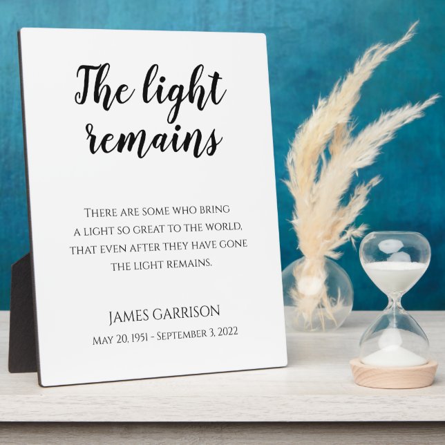 The Light Remains Memorial Celebration Of Life Plaque (Side)