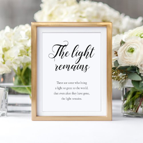 The Light Remains Modern Memorial Wedding Poster
