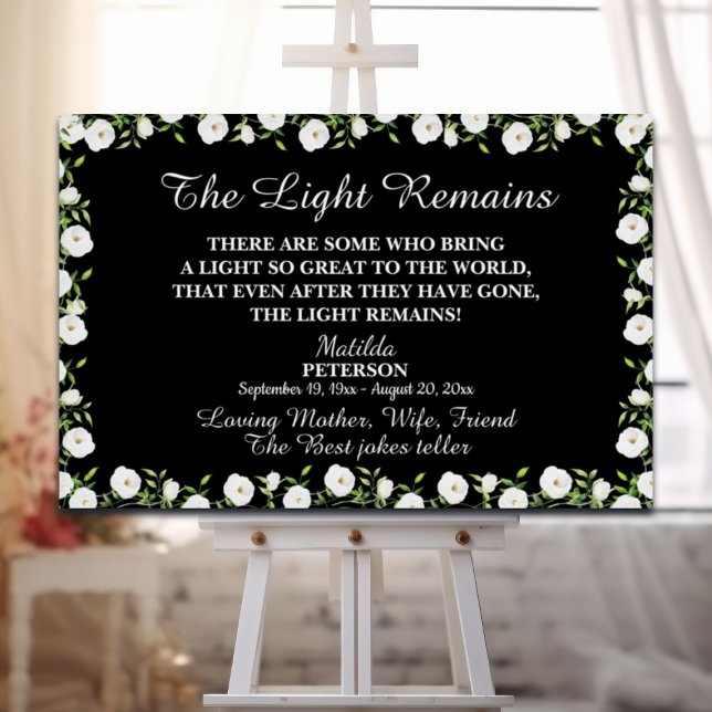 The Light Remains Quote Floral Memorial Service Foam Board (Creator Uploaded)
