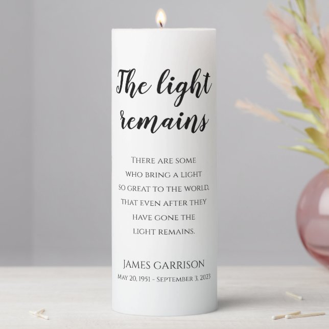 The Light Remains Quote Memorial Keepsake Pillar Candle (In Situ)