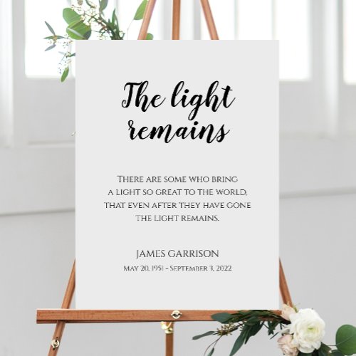 The Light Remains Quote Memorial Service Funeral Foam Board