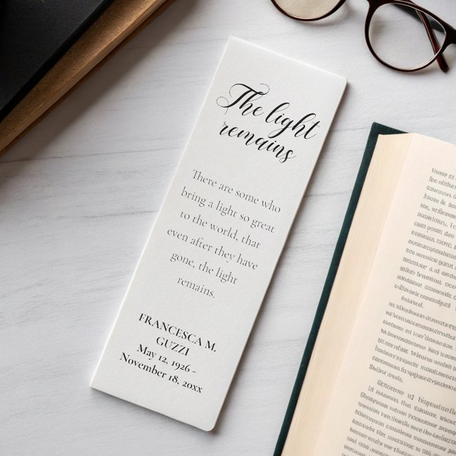 The Light Remains Quote Memorial Service Keepsake Bookmarks (Creator Uploaded)
