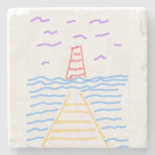 The Lighthouse and the Pier Stone Coaster (Front)