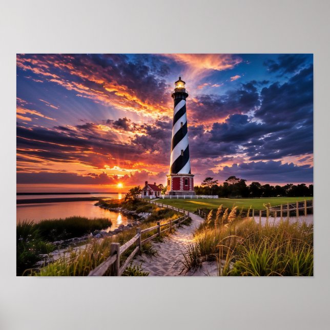 The Lighthouse at Sunset Poster (Front)