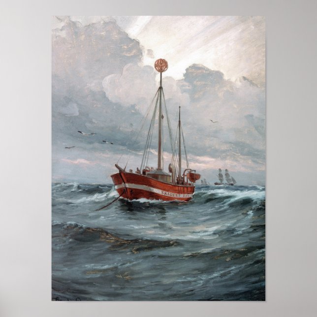 The lightship at Skagen Reef Painting Poster (Front)