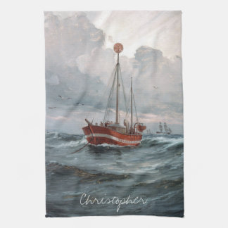 The lightship at Skagen Reef Personalize Kitchen Towel