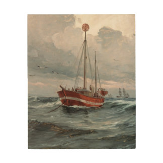 The lightship at Skagen Reef Wood Wall Art