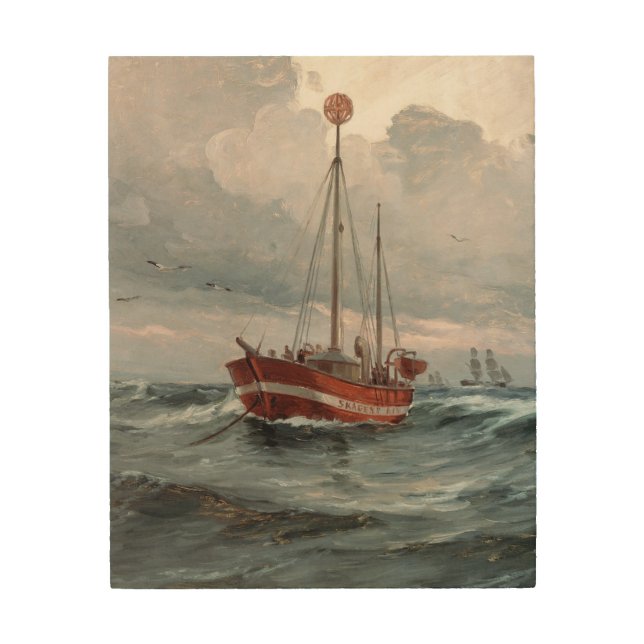 The lightship at Skagen Reef Wood Wall Art (Front)