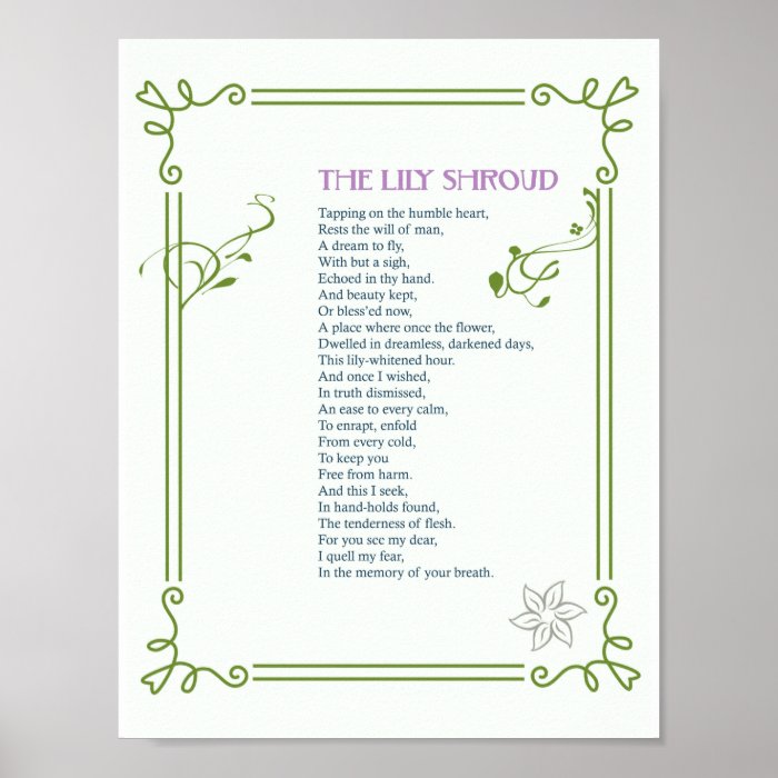 The Lily Shroud Poem About Love & Death Print Zazzle