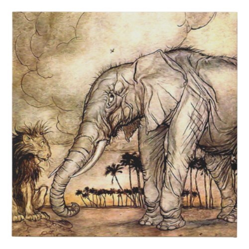 The Lion and The Elephant by Arthur Rackham Faux Canvas Print