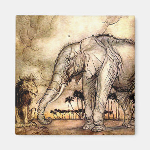“The Lion and The Elephant” by Arthur Rackham Magnet