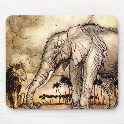 The Lion and The Elephant by Arthur Rackham Mouse Pad