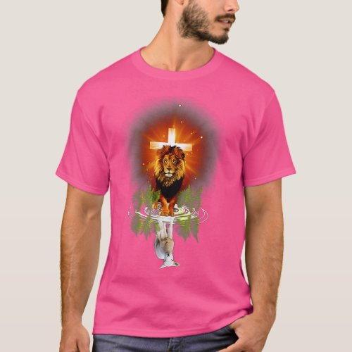 The Lion And The Lamb Water Reflection Jesus Chris T_Shirt