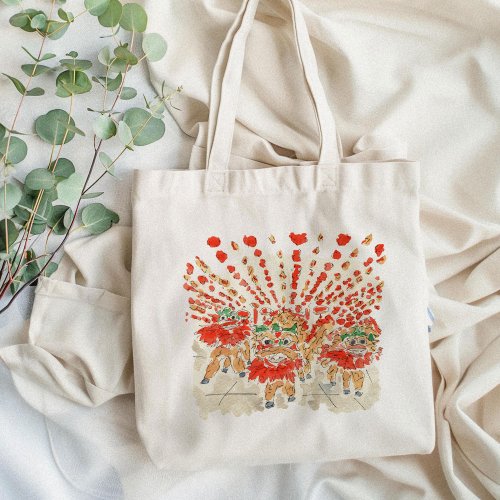 The Lion Dance Watercolor Chinese New Year Tote Bag